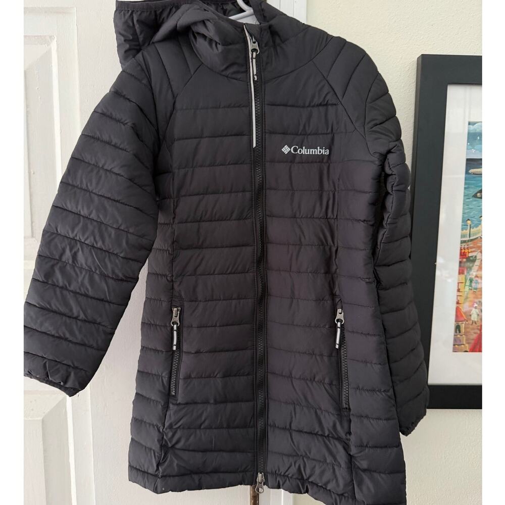 Columbia Kid's Powder Lite Hooded Puffer Omni Heat Jacket in Black size XS 6x/6